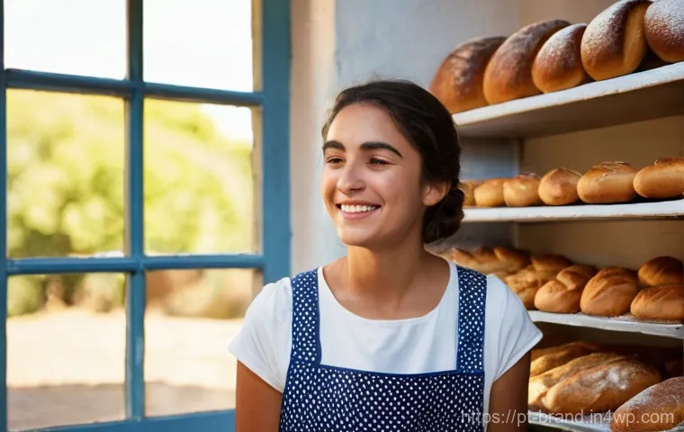 고객 감정을 고려한 브랜딩 전략 - **Prompt:** A heartwarming, photorealistic scene inside a traditional, sun-drenched Portuguese baker...
