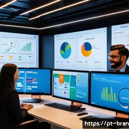 Home 33 브랜딩을 위한 고객 여정 맵 만들기 - A detailed, modern office environment where a diverse marketing team is collaboratively analyzing cu...