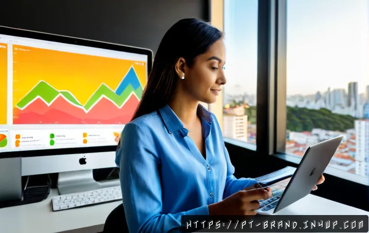 디지털 마케팅과 브랜드 인지도 상승의 상관관계 - Photorealistic modern digital marketing workspace in São Paulo, Brazil, featuring a Brazilian small-...